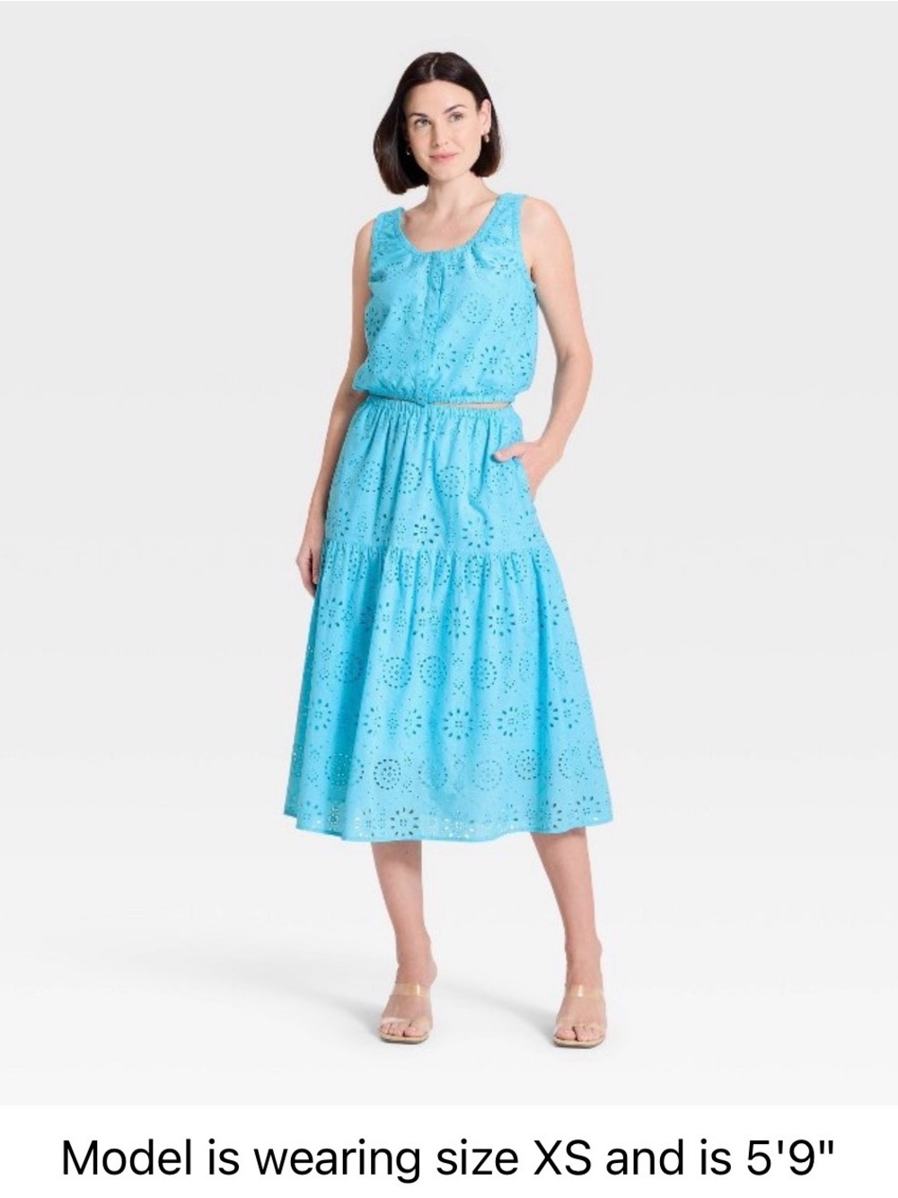 Women’s tiered eyelet midi skirt - aqua blue